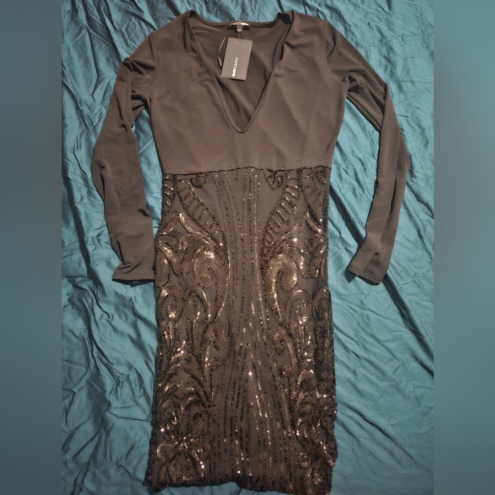 Fashion Nova Elegant Black Sequin Dress